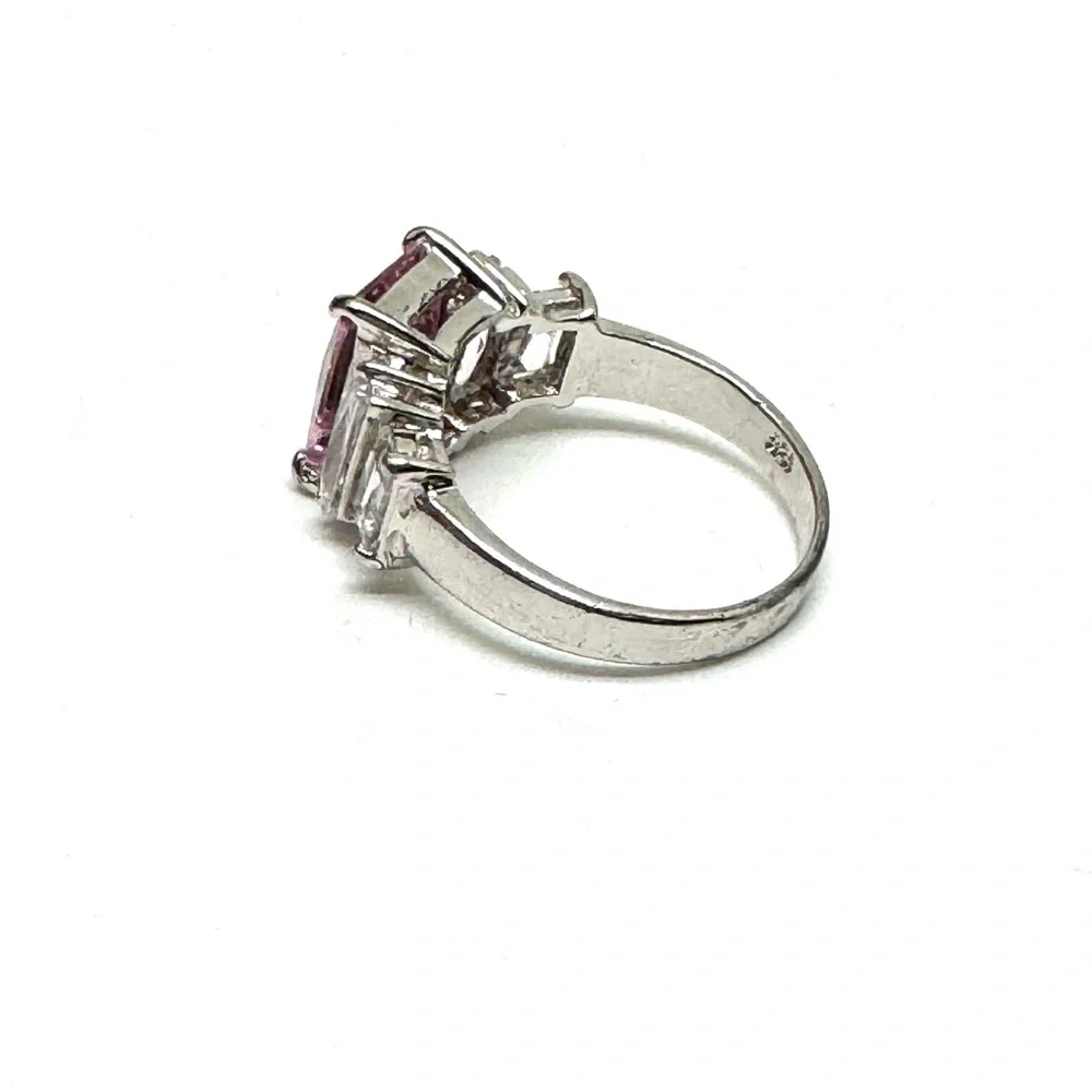 Sterling Silver Pink CZ Cocktail Ring Size 7